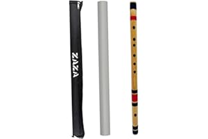 Zaza Percussion- Professional Polished Bamboo Bansuri Flute - (Indian Flute) With Carry Bag (G-Bass)