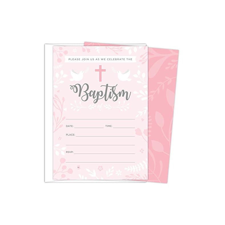 Baptism Invitations for Baby Girls, 25 Fill In The Blank Style Cards and Envelopes.