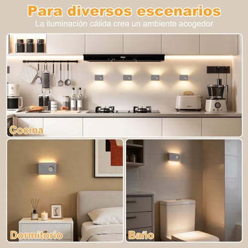 Luces de Escalera con Sensor de Movimiento Recargables, Luces Automáticas con Soporte Magnético Regulables para Interiores en Escaleras, Pasillos, Cocina, Baño (Blanco-6PCS)