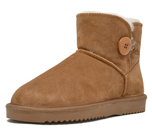 DREAM PAIRS Women's Shorty-Button Chesnut Sheepskin Fur Ankle High Winter Snow Boots Size 6 M US