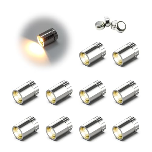 TERRIFI 10 Pack Wireless Mini LED Spotlights - Battery Operated Warm White Wireless Miniature Lights for Art, Jewelry Display, Closets & DIY Projects (Warm White)