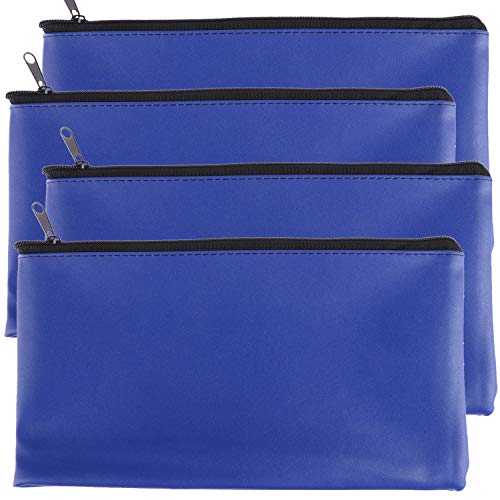 Tongnian Bank Bag Money Pouch Leatherette Security Deposit Bags Utility Zipper Bags for Cash Money,Check Wallet,Cosmetics,Tools, 11x6 inch 4 Pack (Blue)