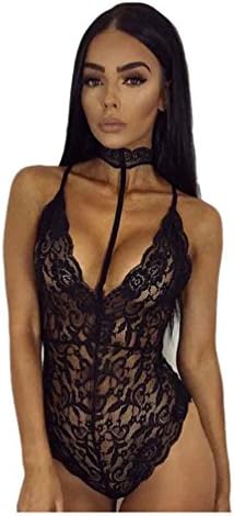 Yuelove Women Backless Jumpsuit Swimsuit Bodysuit Hollow Out Clubwear Playsuit Sexy Sheer Mesh Streetwear Erotic Leotard Transparent Slim Pajamas Lingerie Babydoll Underwear (L, Sexy Black)