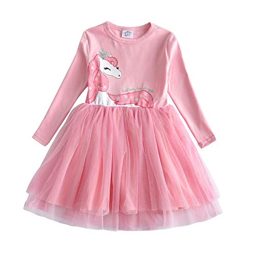 VIKITA Toddler Girl Horse Dress Winter Long Sleeve Tutu Party Dresses for Girls 3-7 Years, Knee-Length (LH4579, 7T)