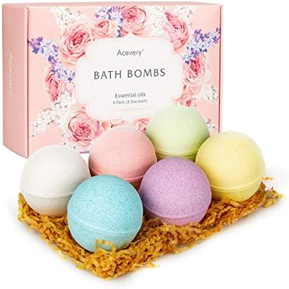 Bath Bombs Gift Set, Acevery Essential Oil Bubble Bombs 6 Large x 3.5 Oz Natural Organic Spa Fizzy Moisturizing Relaxation Aromatherapy Bubble Baths for Women, Men, Kids