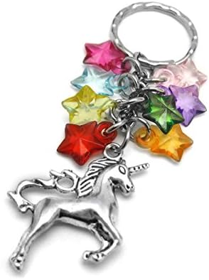 Unicorn Keychain with Rainbow Stars - Gift Idea for Daughter - Choose a Key Ring or a Lobster Clasp - Unicorn Purse Charm - Unicorn Backback Charm or Key Chain - Rainbow Unicorn Gift Idea