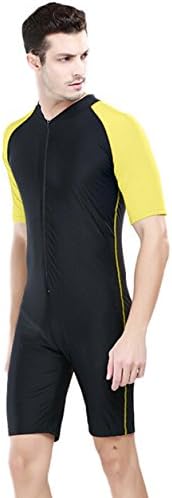 Men Wetsuit Rush Guard Dive Skin Diving Surfing Suit Yellow (M)