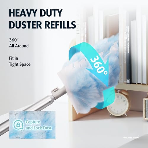 AIR U+ 20 Refills Duster for Flash Dust Magnet Long Handle - 183cm Extendable Handled Microfiber Dusters for Cleaning, Ceiling, Fan, Window, Blinds, Cobweb