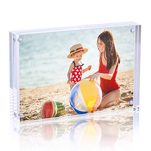 Syntrific Acrylic Photo Frame 5x7 inches 1 Pack Free Standing Desktop Double Sided 22mm Thickness Magnetic Clear Premium Picture Frames Display