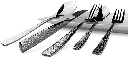Hoki Found Premium Flatware Set - Flatware Vintage - Flatware Hammered - Heavy Duty Flatware Set - Silverware Set, 5pcs