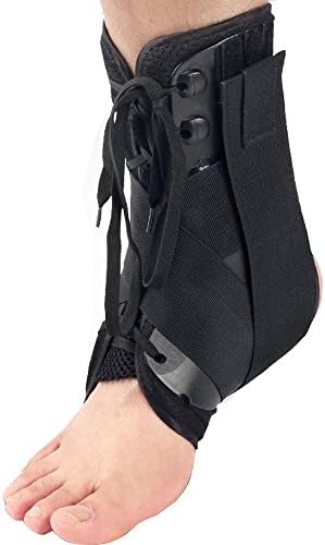 KNASI Ankle Support Brace ,Stable And Adjustable Lace Up Ankle Foot Stabilizer for Sprained Ankle ,Adults &amp; Youth Sport Brace For Running Soccer Volleyball Basketball Netball Tennis , Black (Large)