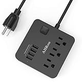AHRISE Extension Cord, Power Strip with 3 AC Outlets and 4 USB Ports(5V/4.8A) for Cruise Ship Multi Plug Extender, 5 Foot - Black