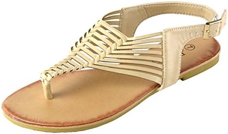 Womens Cage Cutout Woven T-Strap Thongs Slingback Gladiator Flat Sandals BGE 10