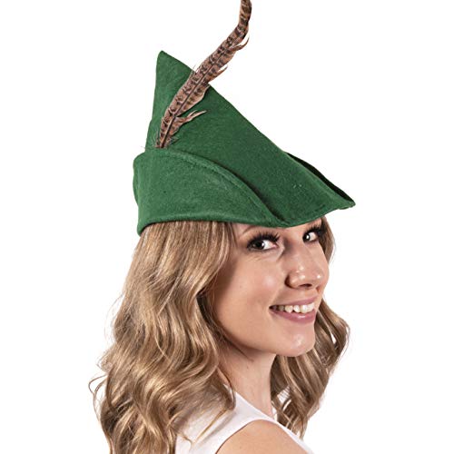 Narwhal Novelties Green Felt Robin Hood Hat with Removable Feather, One Size, Unisex