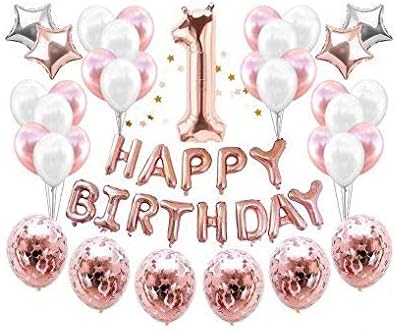 37 Piece 1st BIRTHDAY GIRL DECORATIONS Set | Great for 1st Birthday Party Supplies and Rose Gold Party Decorations