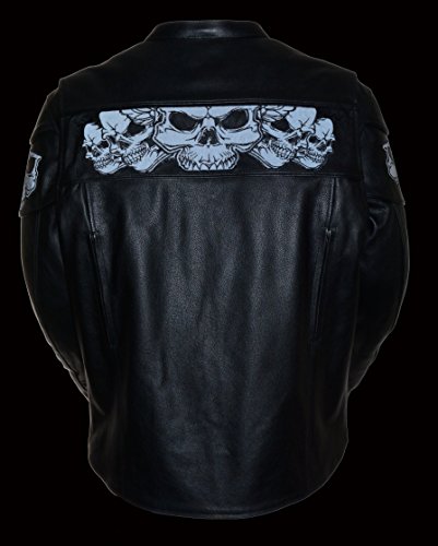 Milwaukee Leather Men's Crossover Stand Up Collar Motorcycle Jacket w/ Reflective Skulls w/ Two Inside Gun Pockets (XXX-Large)