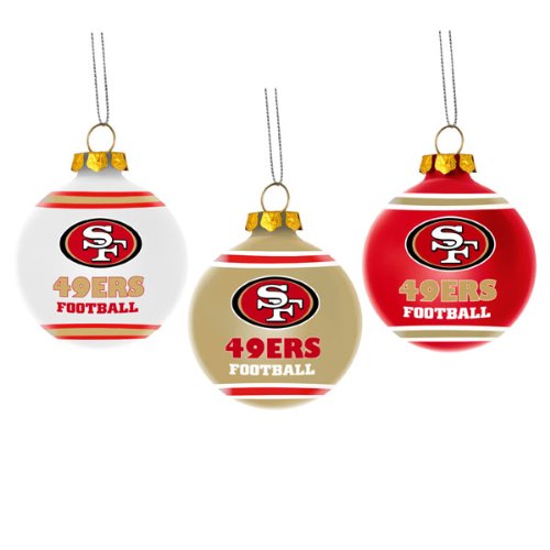 San Francisco 49ers NFL Glass Ball Christmas Ornament Set of 3
