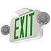 LFI Lights | Combo Green Exit Sign with Emergency Lights | White Housing | All LED | Two Adjustable Round Heads | Hardwired with Battery Backup | UL Listed | (1 Pack) | COMBOJR2-G