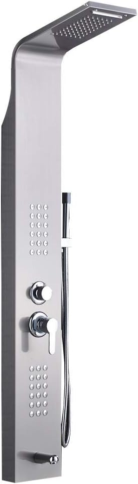 Votamuta Shower Panel Tower Stainless Steel Waterfall Rainfall Shower Head Hand Shower Single Lever with Massage Sprayer Water Spout Mixer Shower System Brushed Nickel