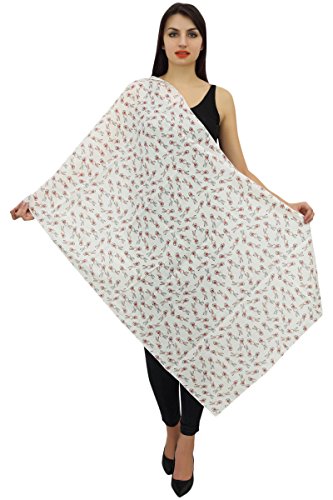 Phagun Women Neck Wrap Dupatta Scarf Rabbit Print Cotton Voile Long Stole-White