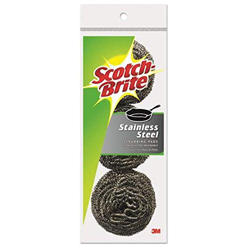 3M 214C SCOTCH-BRITE STAINLESS STEEL SCOURING PADS, 3 COUNT
