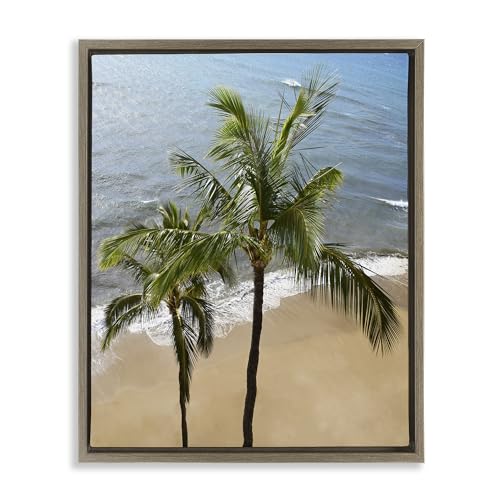 Stupell Industries Maui Palm Beach Coast Brown Framed Floater Canvas Wall Art d…