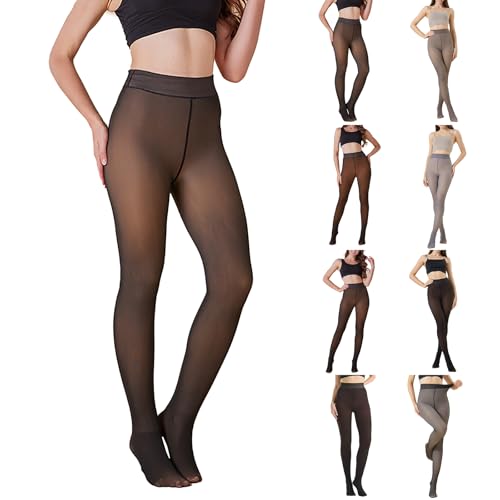 Black Tights Women, Thermal Winter Leggings, Fake Translucent Warm Stockings, High Waist Tummy Control Thick Nude Leggings for Cold Weather