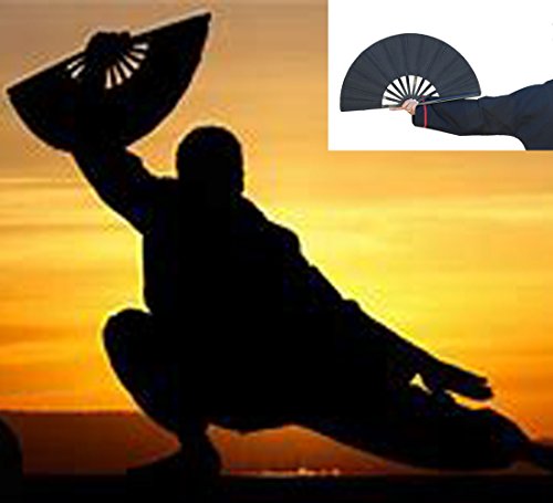 HONSHEN Folding Fan Chinese Hand Fan Performance Fan Nylon-Cloth Fan 13 inch (Black) - Thumbnail 5