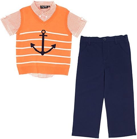 Only Kids Baby Boys Anchor Vneck Sweater Vest Polo &amp; Pants Clothing Set, 3T