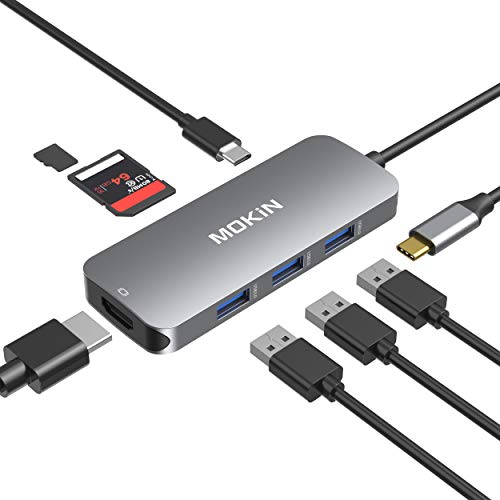 Adapters for MacBook Pro USB C to USB,Multi-Ports Mac Dongle with 4K USB C to HDMI, MOKiN 7 in 1 USB C Hub,USB C Adapter USB to SD TF Card Reader,3 USB 3.0 Ports, 100W PD Charging