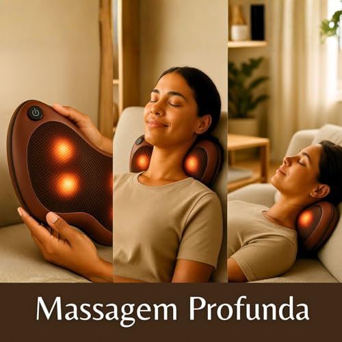 Massageador Shiatsu Elétrico com Aquecimento, Almofada Massageadora 4 Pontos para Alívio Muscular no Pescoço, Costas, Pernas e Pés