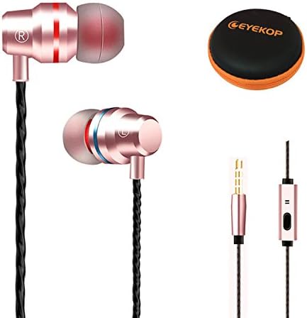 EYEKOP 3.5mm Jack HD Stereo Wired Earphones with Mic Metal Magnetic Earbuds Noise Cancelling (Luxury Rose Gold)