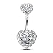 OUFER 14G Double Heart Cubic Zirconia Navel Belly Button Ring Surgical Steel Piercing Jewelry