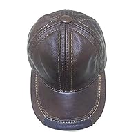 HSRT Mens Cowhide Leather Solid Adjustable Baseball Cap Casual Cosy Sunshade Sport Cap Brown