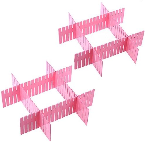Amy Home Grid Drawer Divider 8pcs Adjustable DIY Plastic Closet Separator Household Organizer Thickening Spacer Sub-Grid Shelves Tidy Closet Stationary Makeup Socks Underwear Scarves Organizer (Pink)