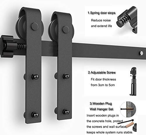 6FT/182cm Sliding Barn Wood Door Hardware Closet Track Kit Single Door, Black J Shape Hanger, 6FT/1.8M - Image 5