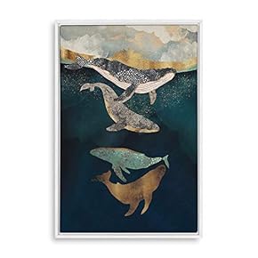 Framed Canvas Home Artwork Decoration Whale Fall Canvas Wall Art for Living Room, Bedroom - 16x24 inches