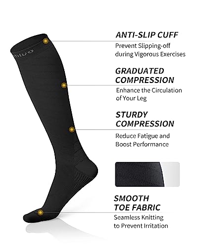 CAMBIVO 2 Pairs Graduated Compression Socks for Women and Men 20-30 mmHg, Elastic Compression Non-Slip Socks for Sports, Running, Recovery, Anti-thrombus, Varicose Veins, Airplane Travel
