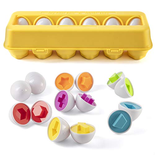 Easter Matching Eggs with Yellow Eggs Holder - STEM Toys Educational Toy for Kids and Toddlers to Learn Color & Number Recognition Easter Gift Easter Eggs