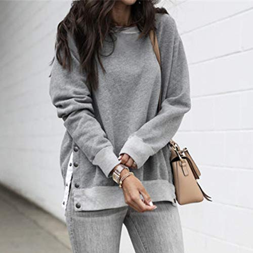 Tsmile Women Long Sleeve Sweatshirt Round Neck Long Sleeve Solid Loose Warm Activewear Pullover Shirt Tops Blouse Gray