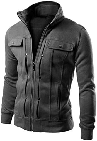 Among Fashion Mens Slim Casual Coat Lapel Cardigan Cotton Jacket (XXXL, Dark Gray)