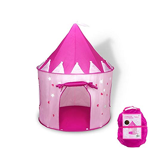 HYKJ Princess Castle Play Tent with Glow in The Dark Stars, conveniently Folds in to a Carrying Case, Your Kids Will Enjoy This Foldable Pop Up Pink Play Tent/House Toy for Indoor & Outdoor Use