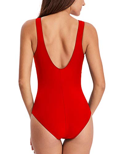 HAIVIDO Women's Athletic One Piece Swimsuits Racing Training Sports Bathing Suit Color Block Swimwear Red S - Thumbnail 6
