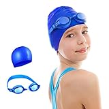 OMorc Kids Swim Goggles with Silicone Swim Cap No Leaking Anti Fog UV Protection Swimming Goggles Kit Great for Girls Boys Child and Early Teens