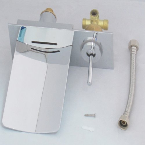 Sprinkle Chrome Color Changing LED Waterfall Wall Mount Bathroom Sink Faucet Widespread Single Handle Hole Cover Plate Vessel Sink Faucets Water Flow Powered Bath Shower Faucets Bathtub Mixer Taps - Thumbnail 5