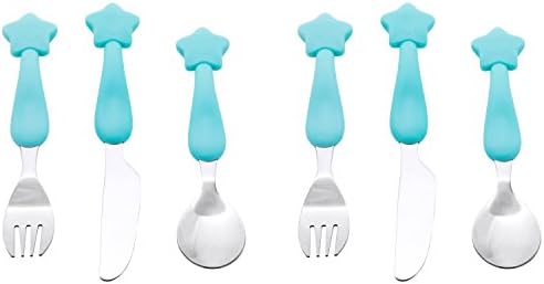 HF hoften 6 Pieces Children Flatware Cutlery Set - 2 Forks,2 Safe Dinner knives,2 Dinner Spoons,Green(HA368-G)