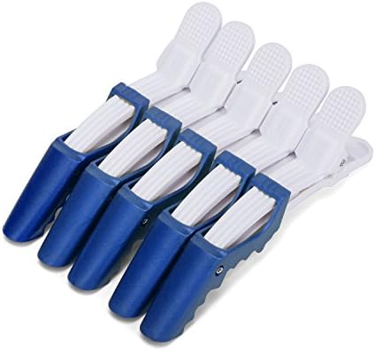 5 Pinup Clips - Professional Non Slip Alligator Hair Clips Double Hinged Design for Easy Salon Styling - Sectioning Crocodile Hair Clip Set with Wide Teeth for Extra Durable Grip (Blue)