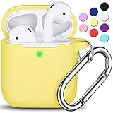 AirPods Case Cover with Keychain, Full Protective Silicone AirPods Accessories Skin Cover for Women Girl with Apple AirPods Wireless Charging Case,Front LED Visible-Yellow