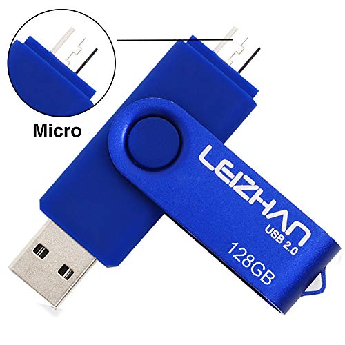 LEIZHAN Flash Drive 128 gb USB Drive OTG Android Phone Pen Drive Pendrive USB 2.0 Memory Stick for Samsung Galaxy, Xiaomi,LG,Sony, One-Plus,HTC, Meizu Blue