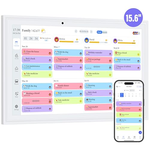 OcePor 15.6 Inch Digital Calendar, Electronic Calendar Chore Chart, Smart Calendars Wall 1920 * 1080 Full HD Interactive IPS Touchscreen for Family Planner,Task (White)